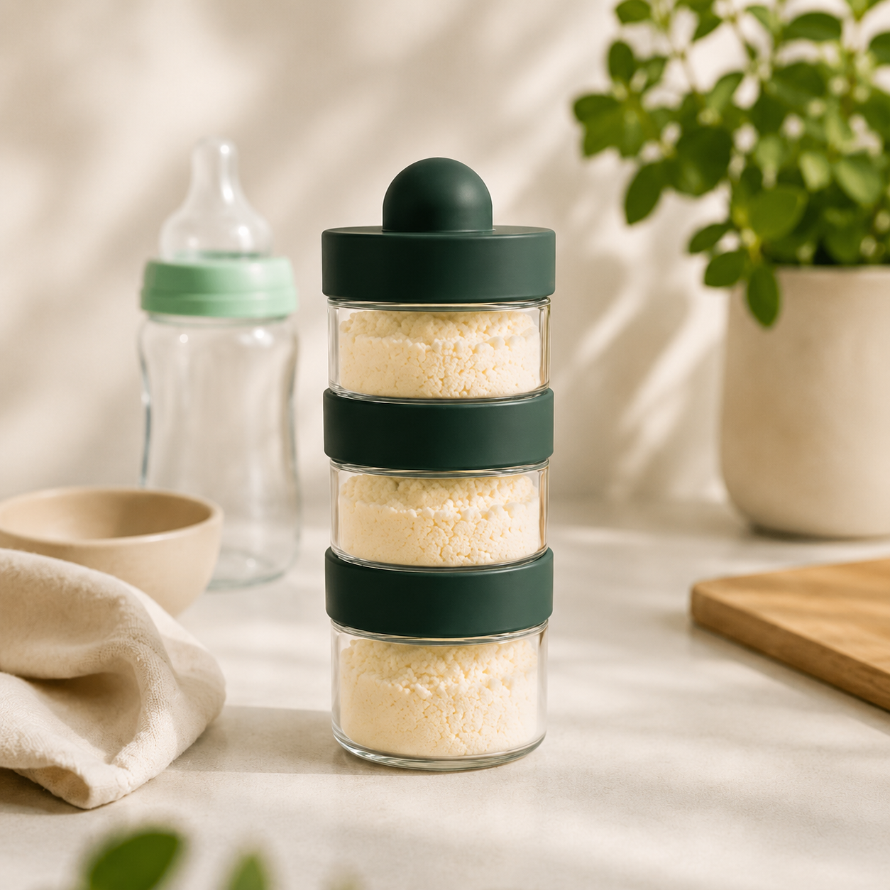 BeDose glass dispenser with its silicone sleeve